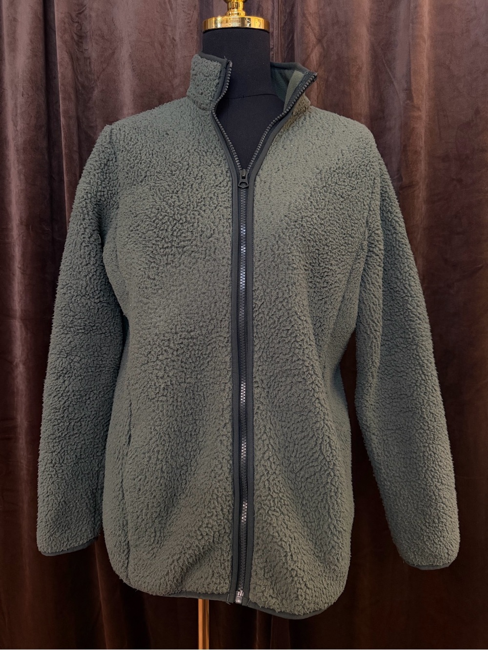 Lands' End Olive Green Sherpa Zip Jacket